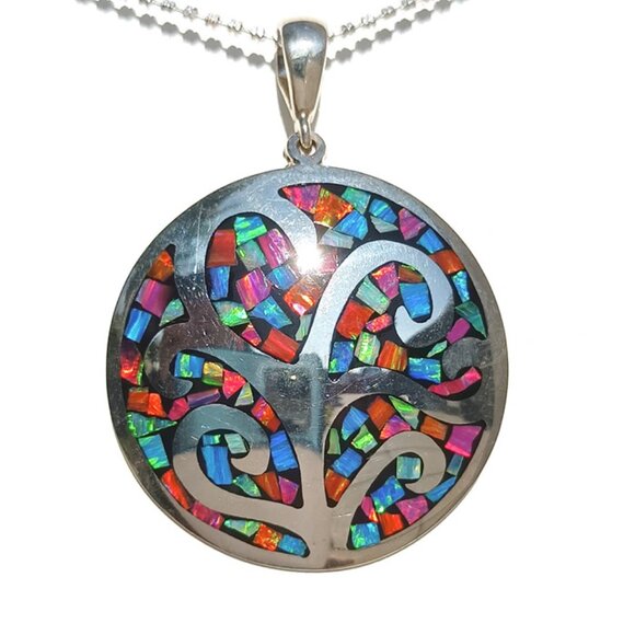 925 Sterling Silver Opal Tree Of Life Statement Necklace –  Vibrant Gift for Her - Picture 3 of 10
